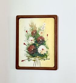 Vintage Floral Painting Bullnose Oak Frame