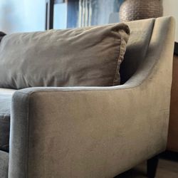 90” Elegant Taupe Velvet Fabric Discontinued Haverty’s Curved Sofa