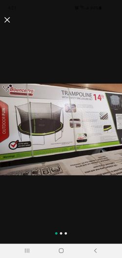  NEW 14 FEET TRAMPOLINE WITH EASY MOUNTING PROTECTIVE MESH, NEVER USED IN ITS SEALED BOX!