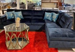 Vogue Black Velvet Sectional, ASK,  Recliner, Chair, Sleeper Sofa, Ottoman, Living Room Set, Bedroom Set, Dining Room Set