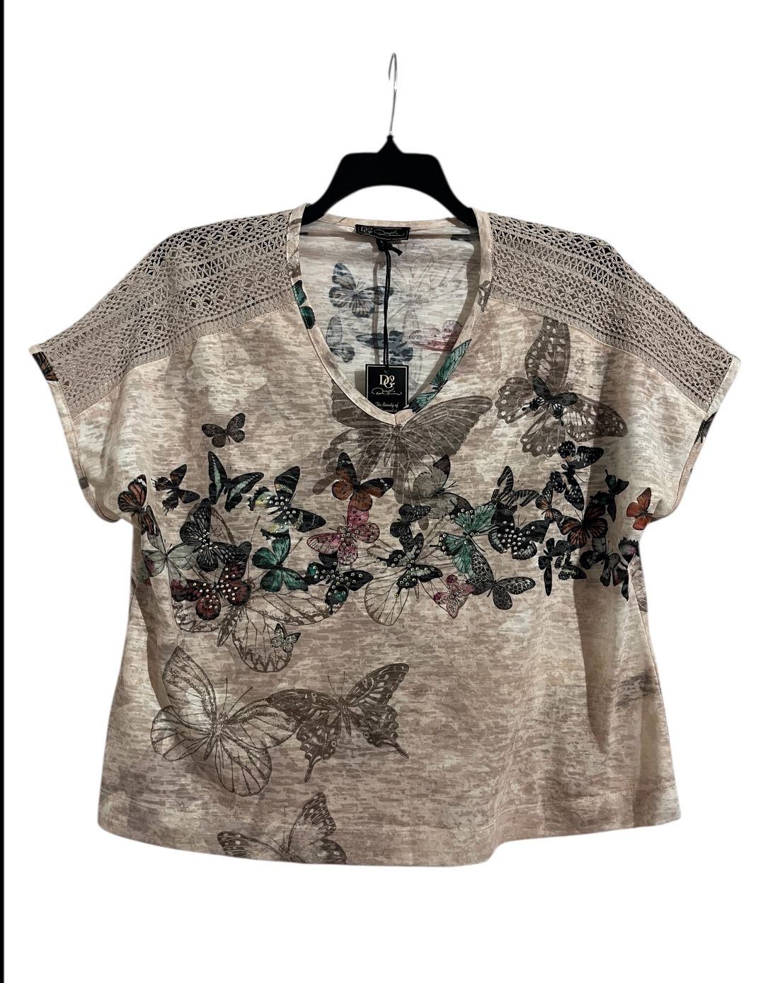 Knit Top Butterfly Print Short Sleeve Tshirt