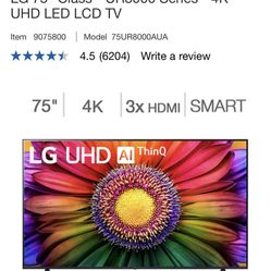 LG 75" Class UR8000 series LED 4K UHD Smart webOS 23 w/ ThinQ Al TV - 75UR8000AUA