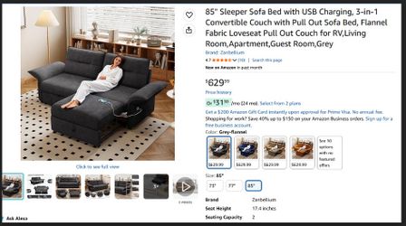 🔥 BRAND NEW 85" Sleeper Sofa Bed w/ USB Charging | Original Boxes | Must Sell