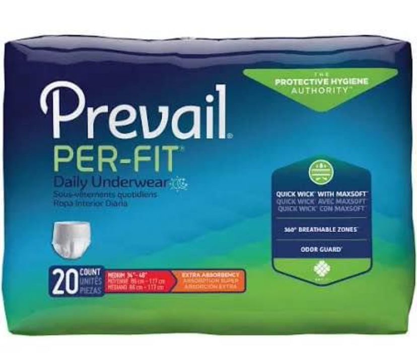 Prevail PER-FIT Daily Underwear Medium 34-46 Inches .Each 5$ All 5 Packs for 20$