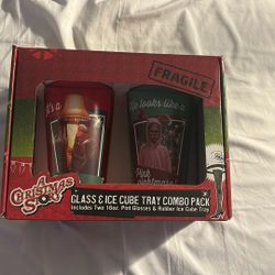 A Christmas story 16oz Glass Set With Ice Cube Tray 