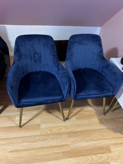 Set Of 2 Blue Velvet Dining Chairs 