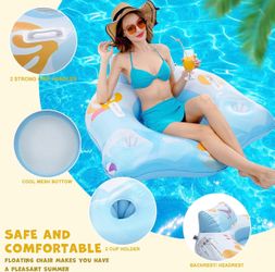Thickened Pool Floats,Floats for Swimming Pool,Pool Lounger,Inflatable Chairs,Floating Chair,Floaties for Adults with Mesh Bottom,Backrest & Cup Holde