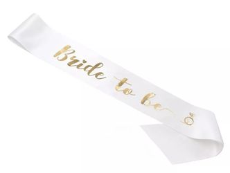 New Bride To Be Sash White Gold Letters Bachelorette Marriage Party