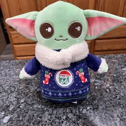 Disney Star Wars Mandalorian Baby Yoda Grogu Holiday Christmas Sweater 8" Plush.  Brand new has been on display in a cabinet with a Baby Yoda collecti