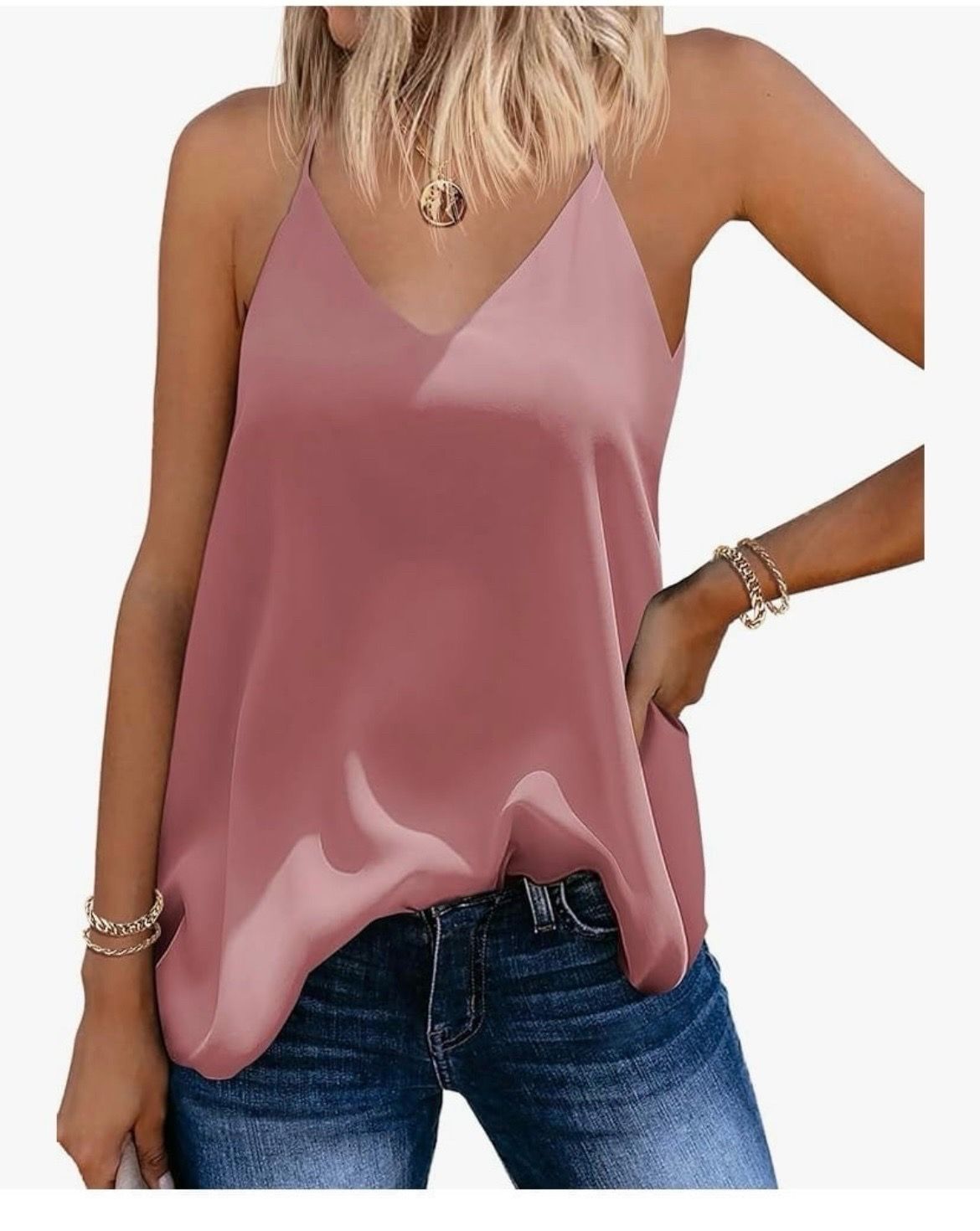 Pink camisole Tops for Women V-Neck Chiffon Spaghetti Strap small (P)