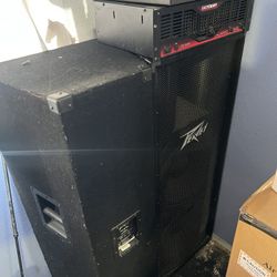 Peavey 15” Speakers, Crown 1000 Amp And Makie Mixing board