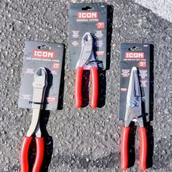ICON Hand Tools 7" Diagnonal Cutter 9" Long Nose Slip Joint Plier 11" High Leverage Diagnonal Cutter
