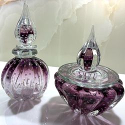 Murano Glass Vanity Powder Jar & Perfume Bottle