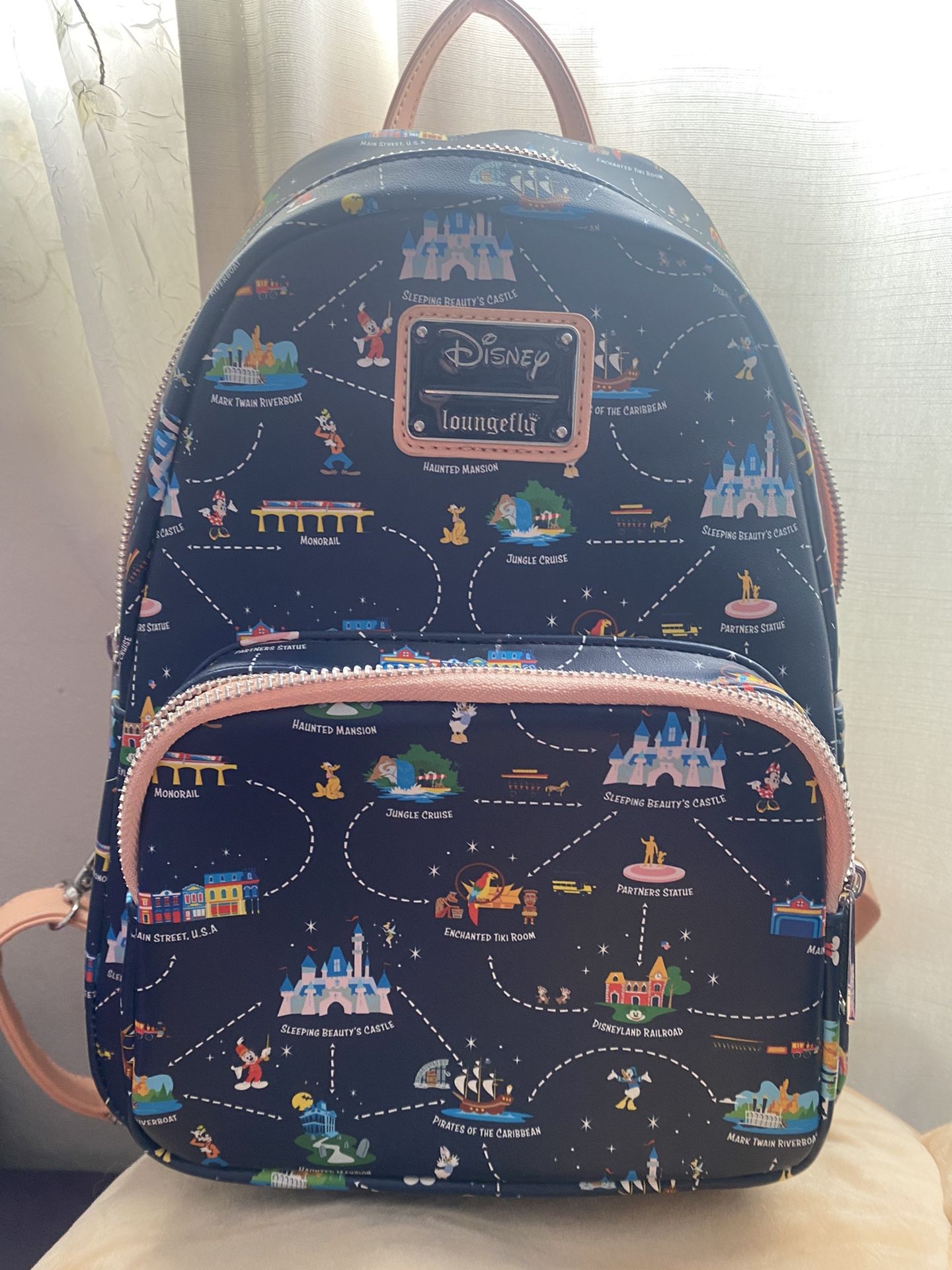 Disney Loungefly Disneyland 65th Anniversary attraction map design LE Mickey and Minnie Mouse Backpack by Loungefly  main image 3