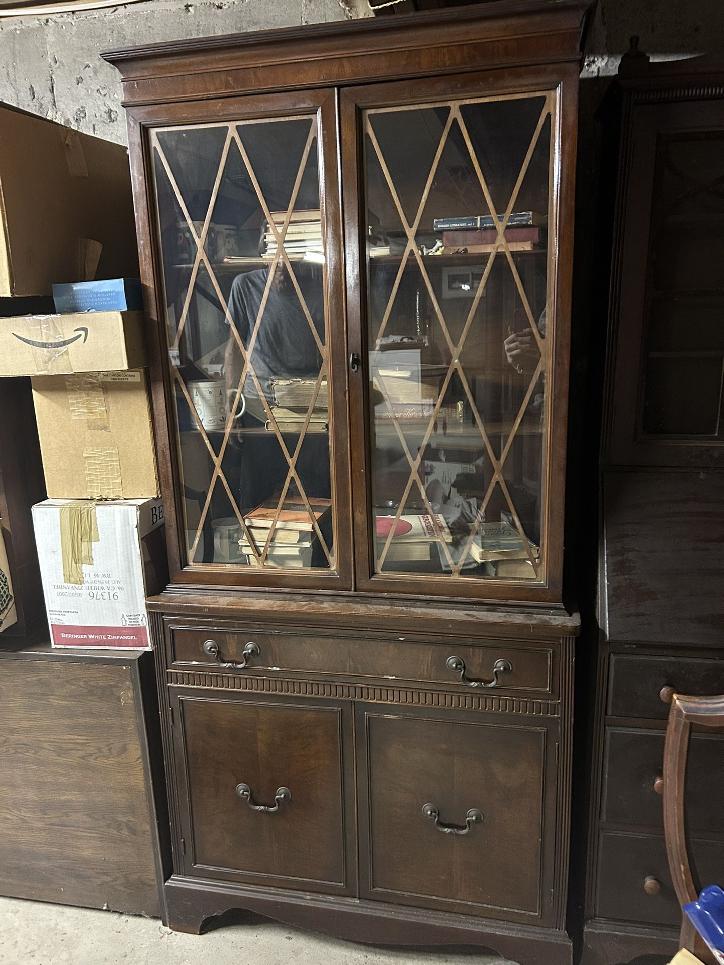 1940s Vintage Mahogany China Cabinet