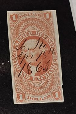 First Issue Revenue Stamp, George Washington, Handwritten manuscript pen cancel "Apr 18th 1863"