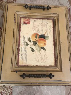 Distressed Vintage Apple Serving Tray w Handles