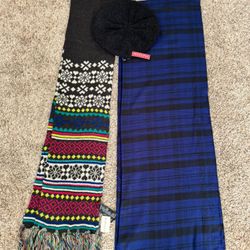 2 Long Scarves and Beret Knit Hat