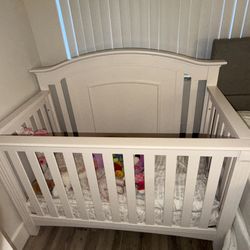White Crib With Graco Mattress