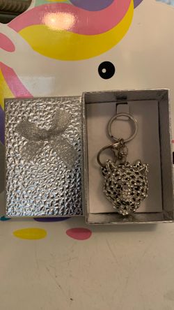 Leopard Jaguar Head Silver - tone rhinestone Key Chain and bag Charm