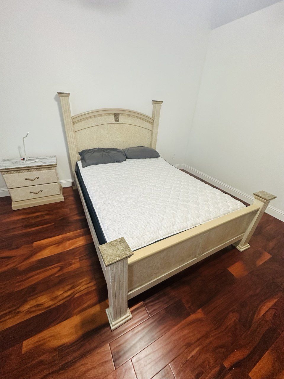 Queen Bed Frame + Queen Sleepy’s Mattress + night stand– Excellent Condition(Moving Sale)