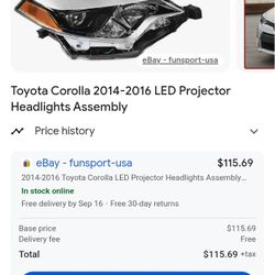 Toyota Corolla Headlights And Bumper 2014 2016