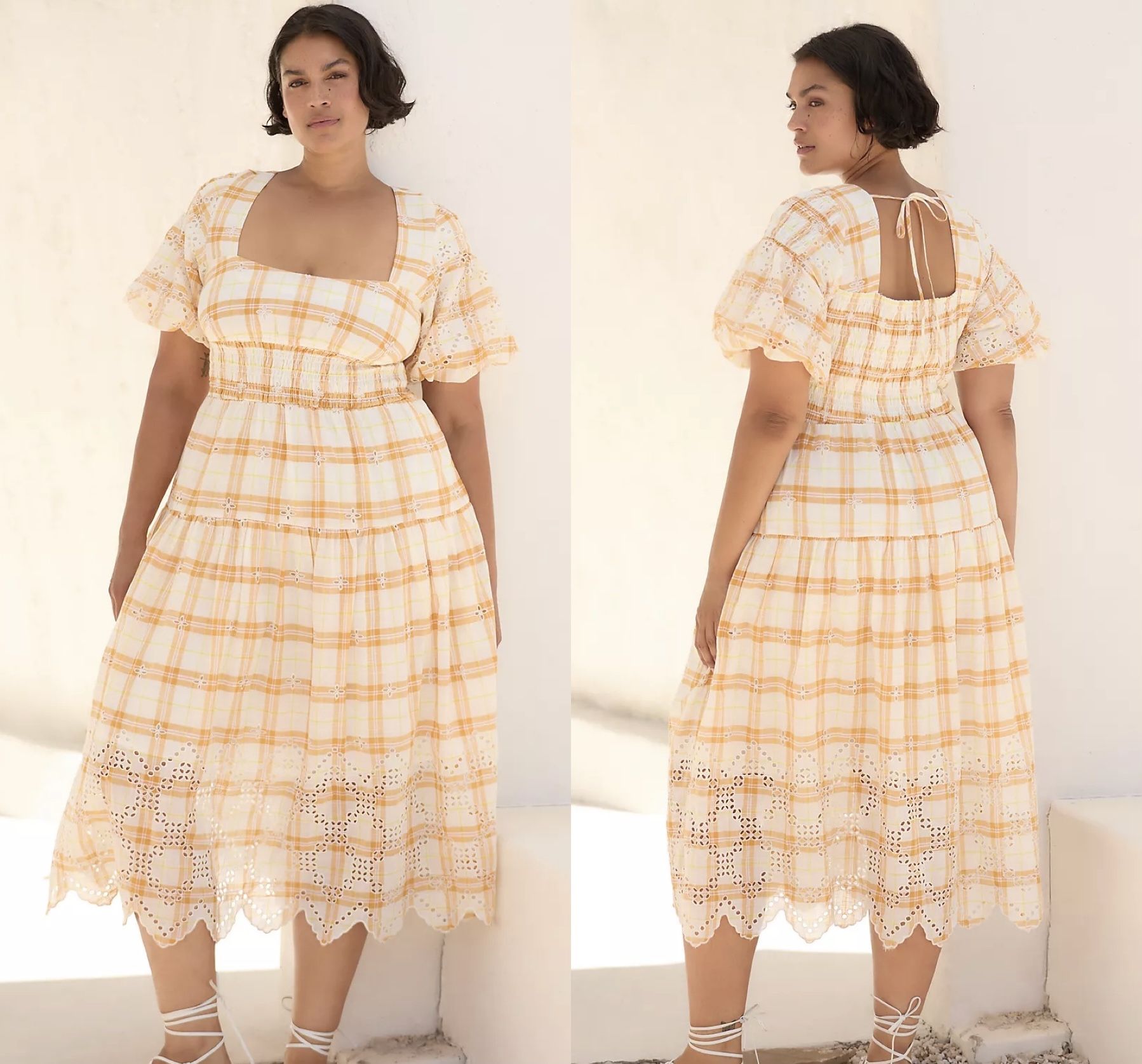 NWT $188 By Anthropologie Yellow Puff-Sleeve Eyelet Pullover Midi Dress 2X