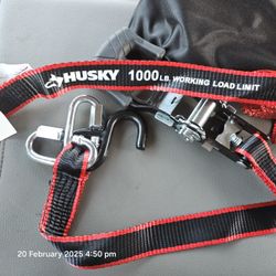 HUSKY TIE DOWN RATCHET STRAP 16' FOOT WITH TWO SAFETY LOCKING RINGS
