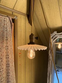 Antique, milk glass, hanging light fixture