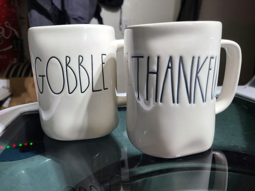 Rae Dunn Mug Set- GOBBLE & THANKFUL