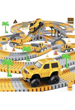 Kids Toys 253 PCS Construction Race Tracks Toy for 3 4 5 6 7 8 Year Old Boys Girls, 5 PCS Construction Truck Car and Flexible Track Play Set Create A 