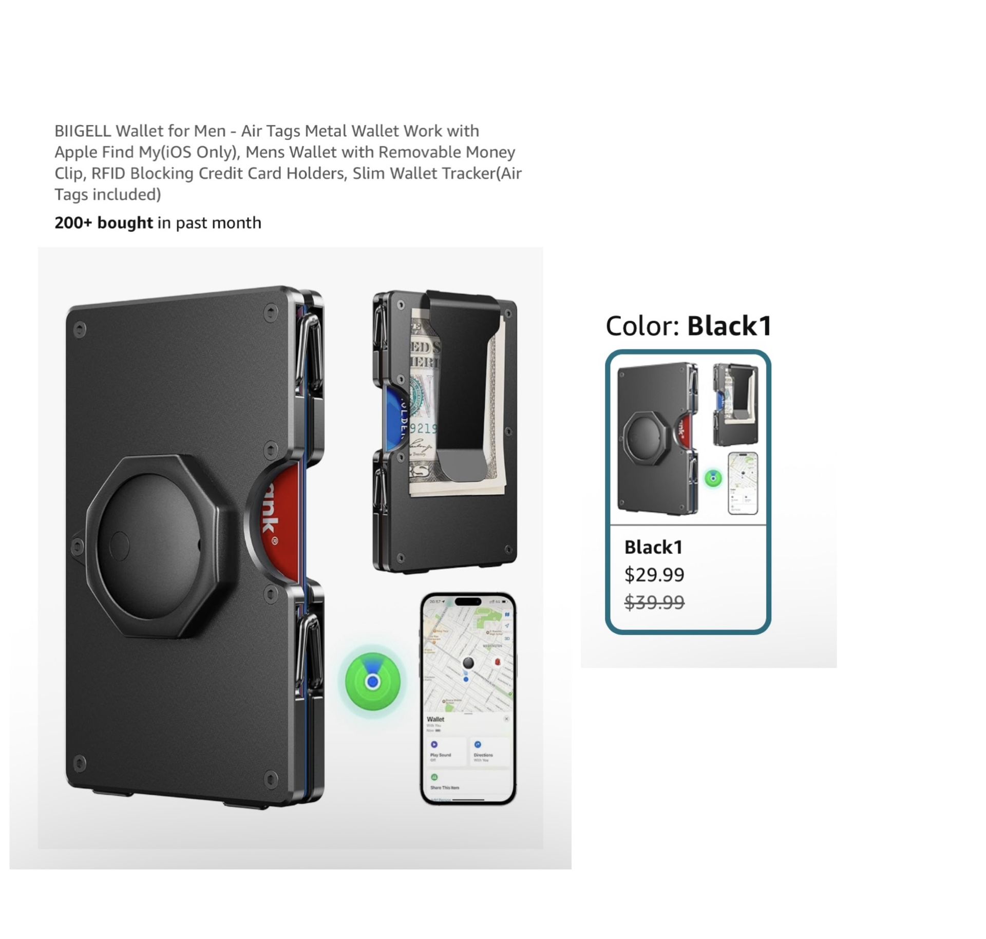 Brand new Wallet for Men - Air Tags Metal Wallet Work with Apple Find My(iOS Only), Mens Wallet with Removable Money Clip, RFID Blocking Credit Card H