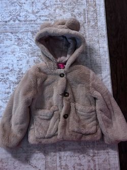 Girls Fuzzy Teddy Bear Hooded Jacket – Size 3T