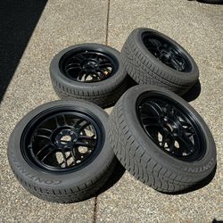 4x Black Enkei RPF1 17x7” Et45 With Like New 215/50-17 Tires