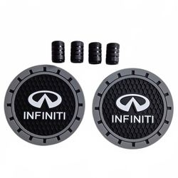 Infiniti 6PC Car Cup Holder Coasters Tire Valve Stem Caps Set Silicone NEW
