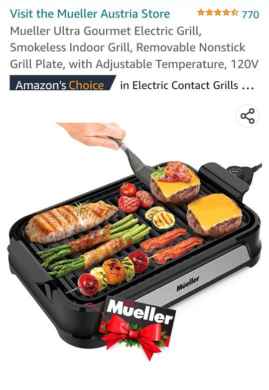 Ultra Gourmet Electric Grill, Smokeless Indoor Grill, Removable