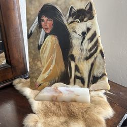Lady with wolf stone decoration