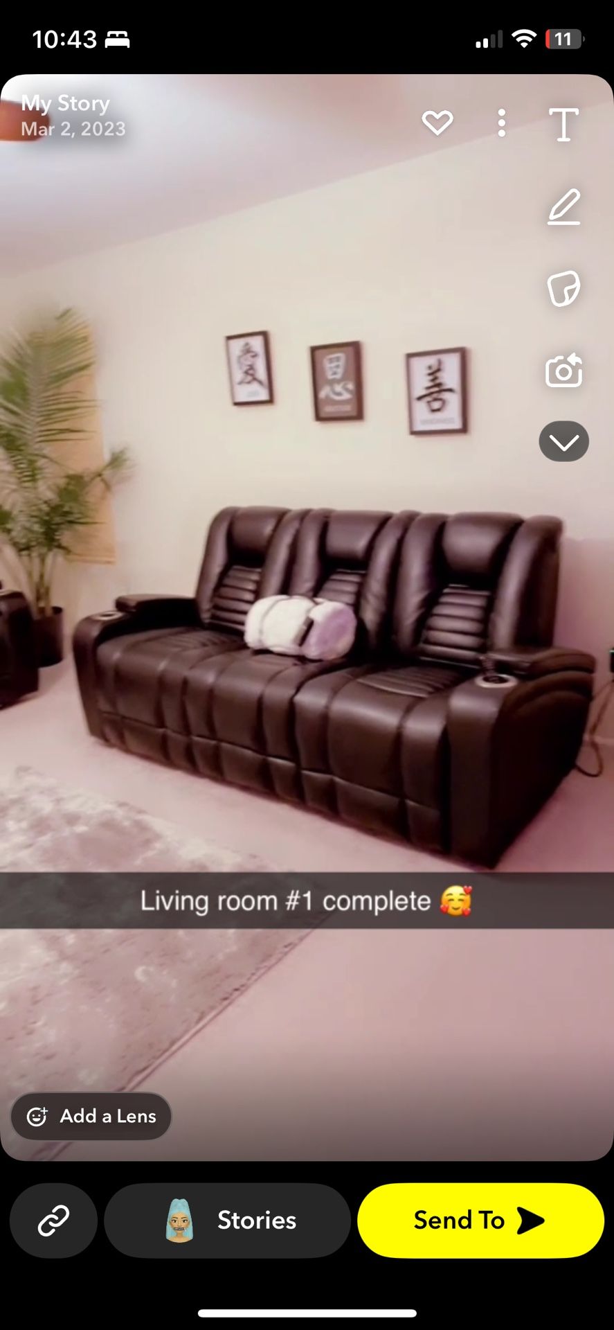 LED Black Leather Reclining Couches