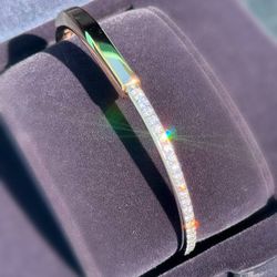 Tiffany & Co. Lock Bangle bracelet in 18k Yellow and White Gold with Half Pave Diamonds Box & receipt