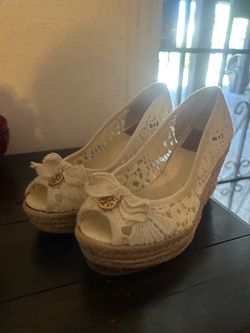Tory Burch White Lace Jackie Peep Toe Espadrilles Wedge