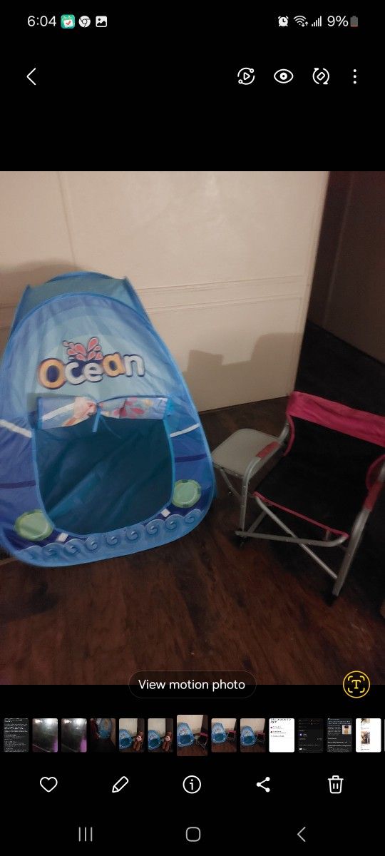 Kids Indoor Play Camping Pop Up Tent And CHAIR