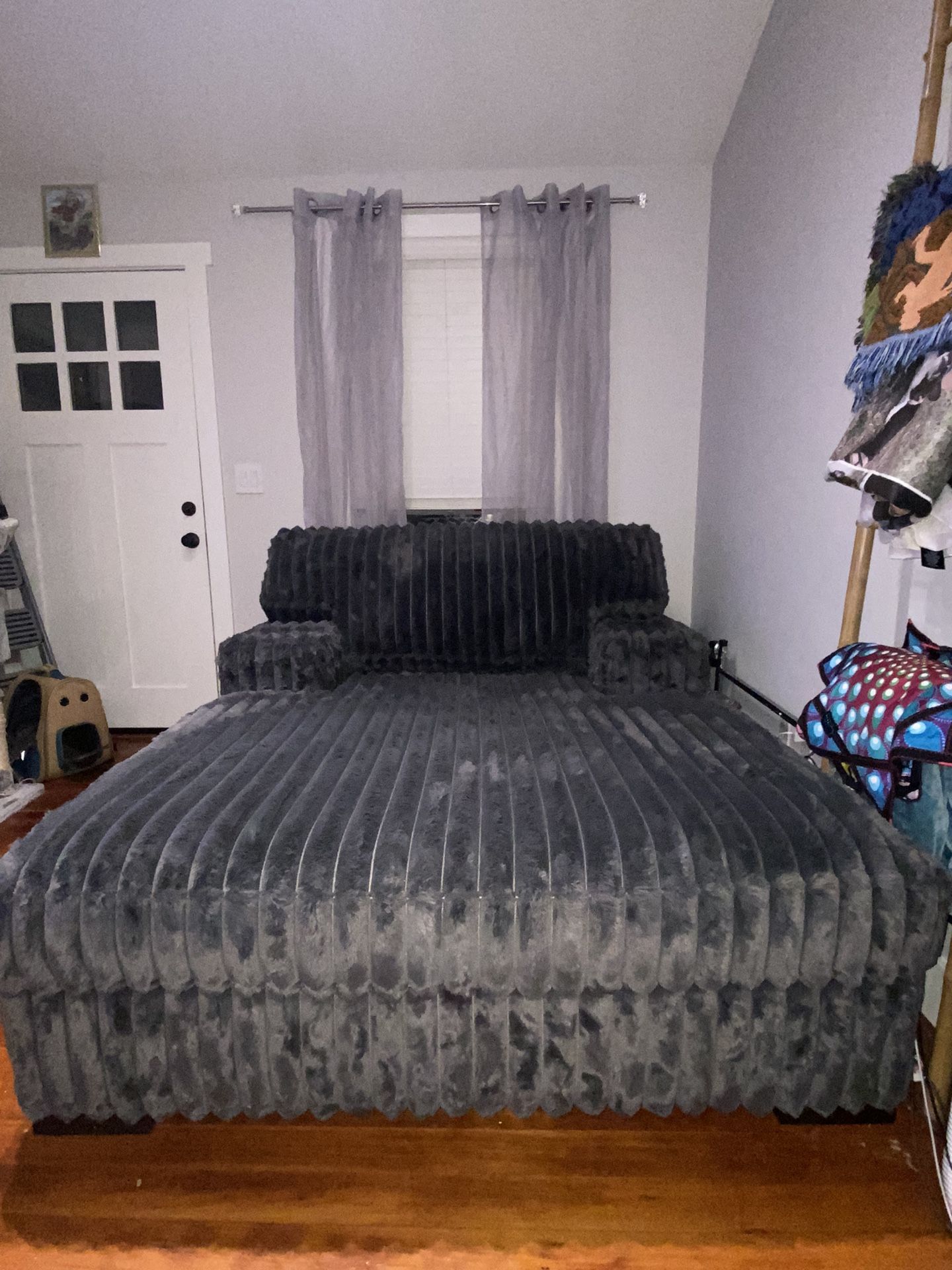 Dark Grey Plush XL Chaise Couch