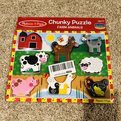 Brand New Melissa &doug Wooden Chunky Puzzle Farm Animals 