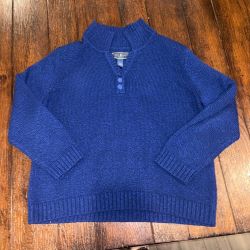 Karen Scott Petites Blue Mock Neck Henley Sweater - Womens Petite XL