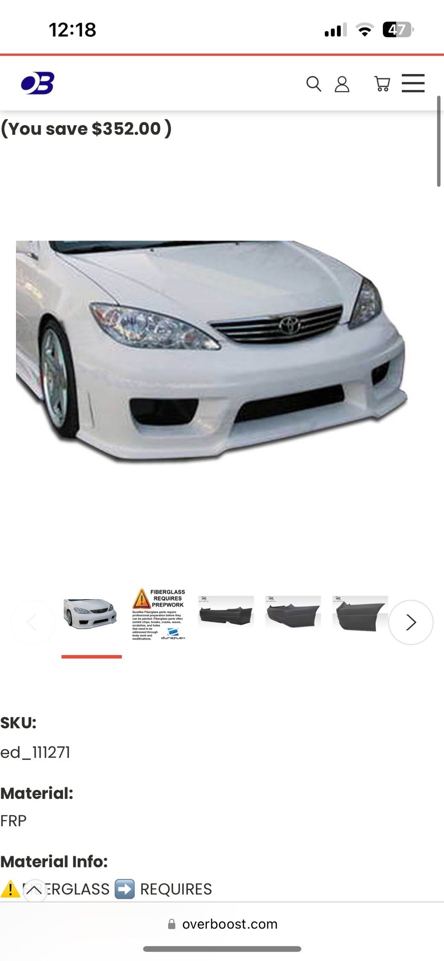 2002-2006 Toyota Camry Duraflex Sigma Body Kit - 4 Piece