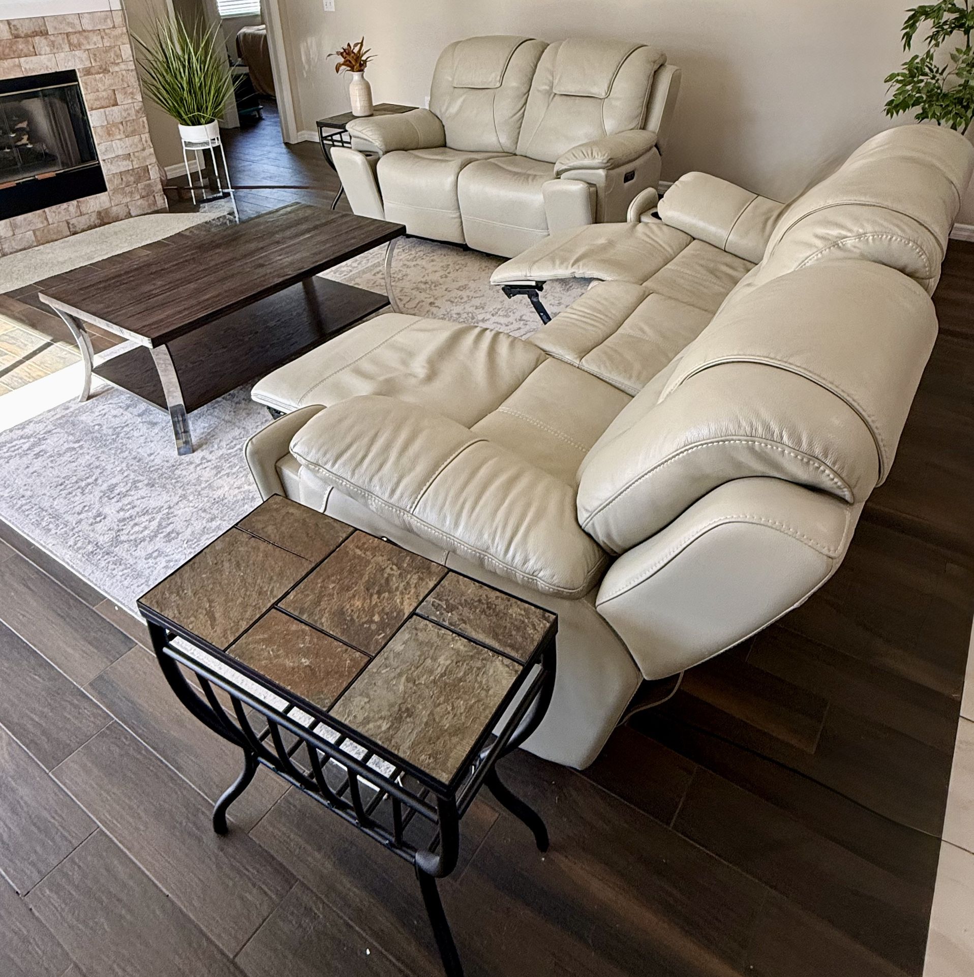 Living Room Set with Power Recline Sofa and Loveseat, Center Coffee Table, and Two End Tables