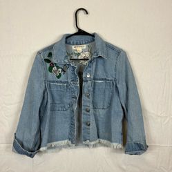 Women H&M Coachella Embroidered Denim Fringe Jacket