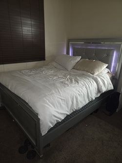 Silver bed frame with light, Queen size