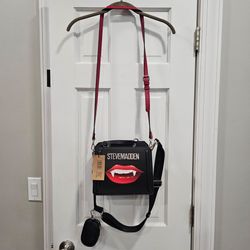 NWT Steve Madden Bevelyni Vampire Lips Crossbody Satchel Bag Black Red $108