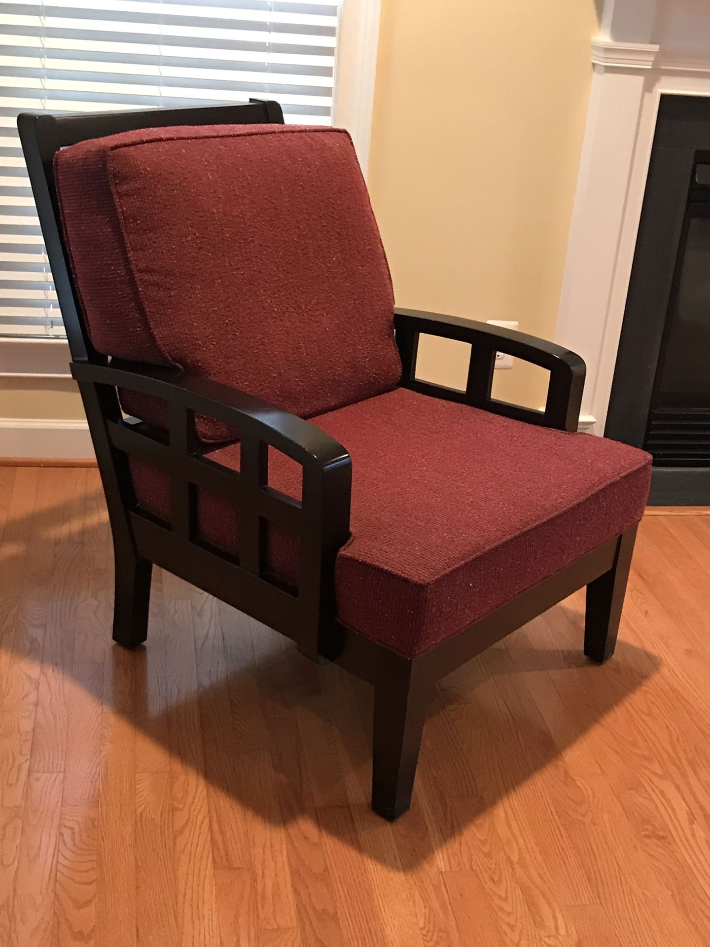 Espresso Wood Chair with Ruby Tweed Fabric